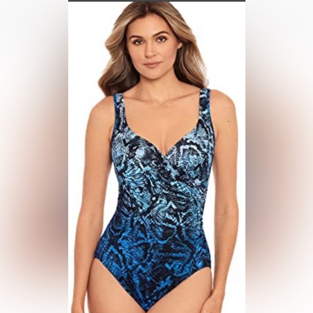 Miraclesuit Blue/Black snakeskin One Piece Swimsuit size 12